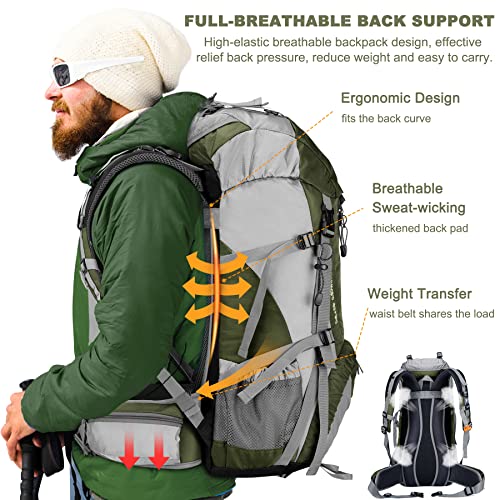 Loowoko 50L Hiking Backpack, Waterproof Camping Essentials Bag with Rain Cover, 45+5 Liter Lightweight Backpacking Back Pack - Image 3