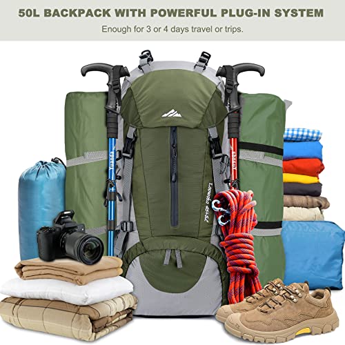 Loowoko 50L Hiking Backpack, Waterproof Camping Essentials Bag with Rain Cover, 45+5 Liter Lightweight Backpacking Back Pack - Image 2