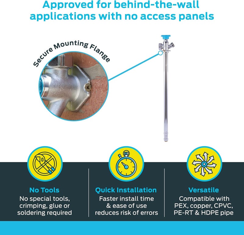 SharkBite 18 Inch Frost Free Sillcock, 1/2 x 3/4 Inch MHT, Push to Connect Brass Plumbing Fitting, PEX Pipe, Copper, CPVC, PE-RT, HDPE, 24638LF - Image 2