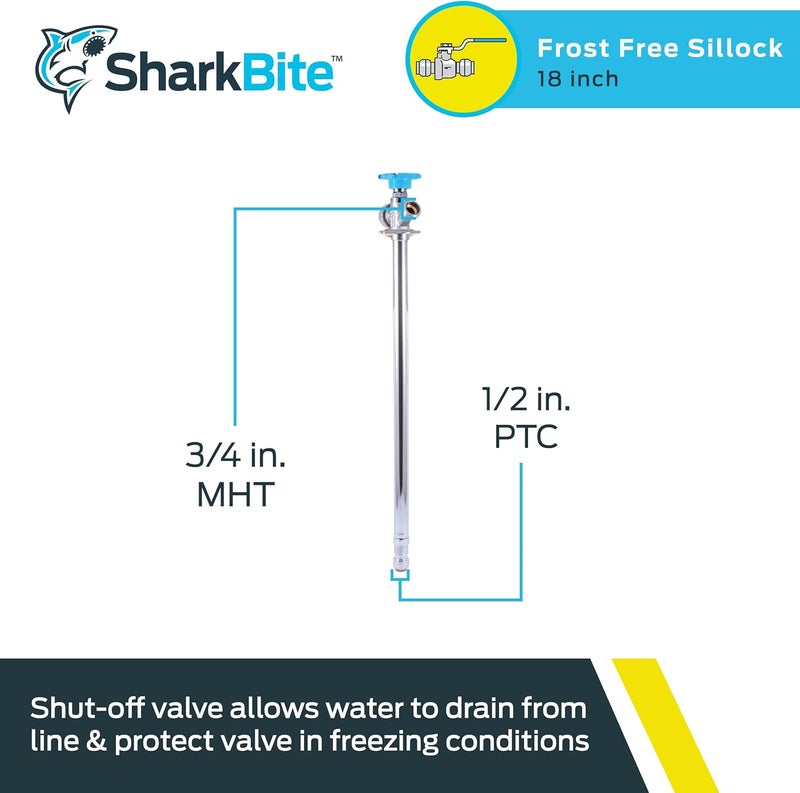 SharkBite 18 Inch Frost Free Sillcock, 1/2 x 3/4 Inch MHT, Push to Connect Brass Plumbing Fitting, PEX Pipe, Copper, CPVC, PE-RT, HDPE, 24638LF - Image 1