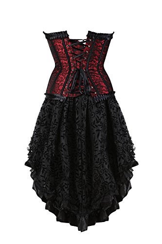 Kranchungel Steampunk Corset Skirt Renaissance Corset Dress for Women Gothic Burlesque Corsets Costumes Large Red - Image 3
