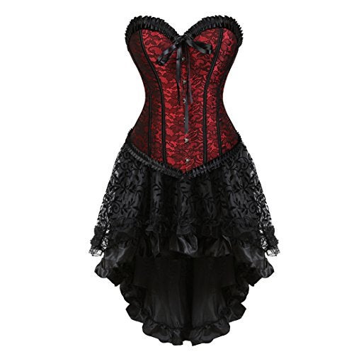 Kranchungel Steampunk Corset Skirt Renaissance Corset Dress for Women Gothic Burlesque Corsets Costumes Large Red - Image 1