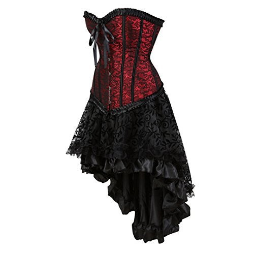 Kranchungel Steampunk Corset Skirt Renaissance Corset Dress for Women Gothic Burlesque Corsets Costumes Large Red - Image 2