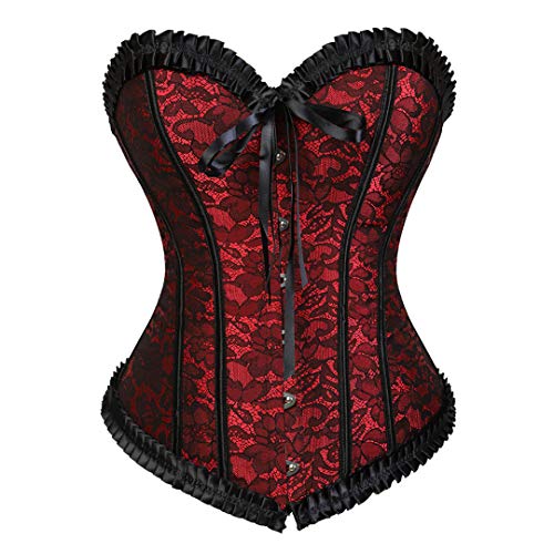 Kranchungel Steampunk Corset Skirt Renaissance Corset Dress for Women Gothic Burlesque Corsets Costumes Large Red - Image 4
