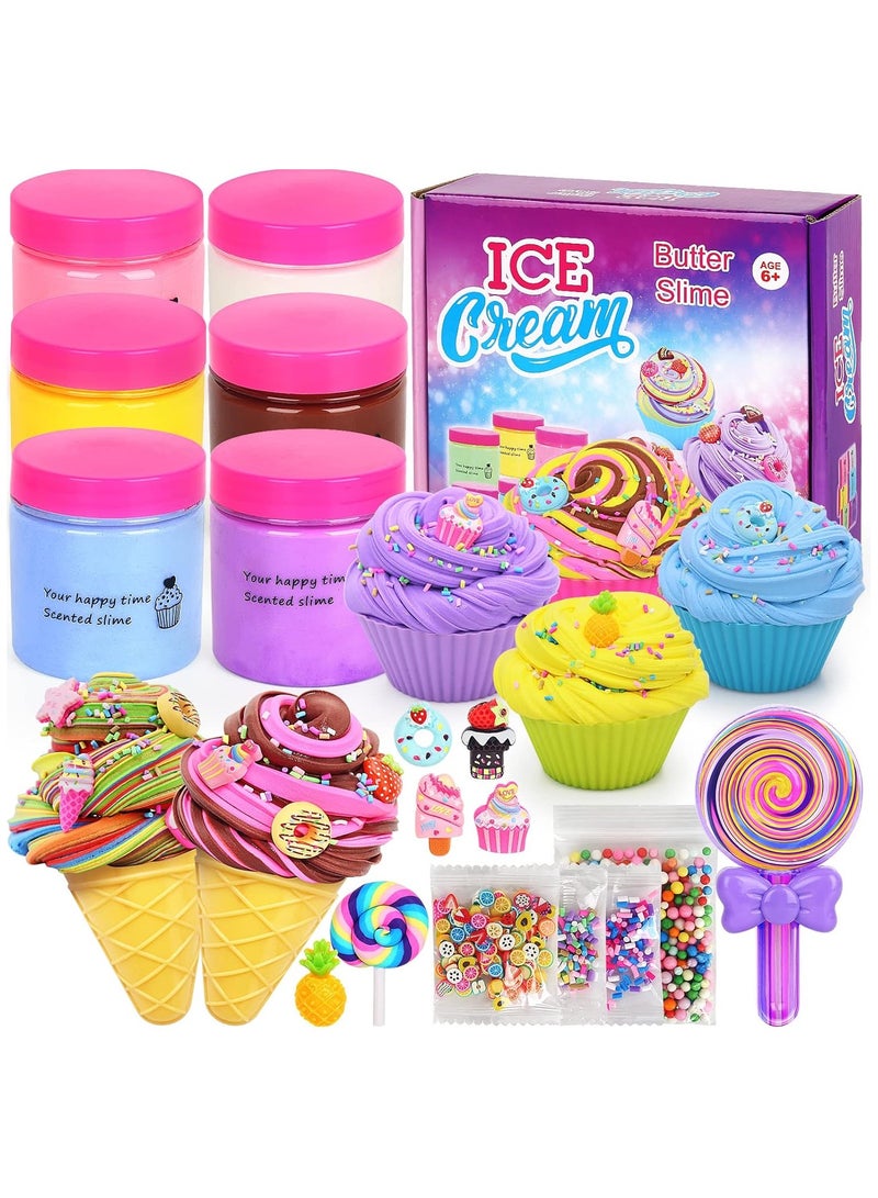 سيمدو طقم سلايم آيس كريم للأطفال – 6 ألوان من السلايم المنفوخ الناعم، لعبة DIY معطرة، هدية مثالية للبنات والأولاد، لتخفيف التوتر وتنمية الإبداع - Image 1