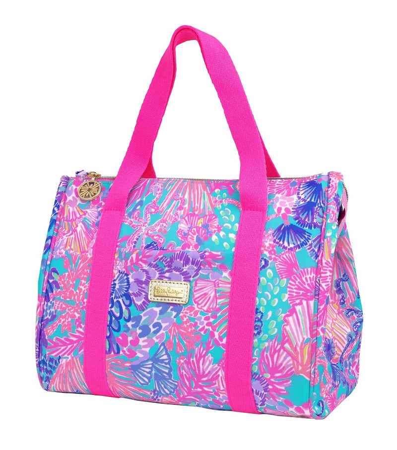 Lilly Pulitzer Cute Lunch Bag for Women, Large Capacity Insulated Tote Bag, Pink/Blue Mini Cooler with Storage Pocket and Shoulder Straps, Splendor in the Sand - Image 2