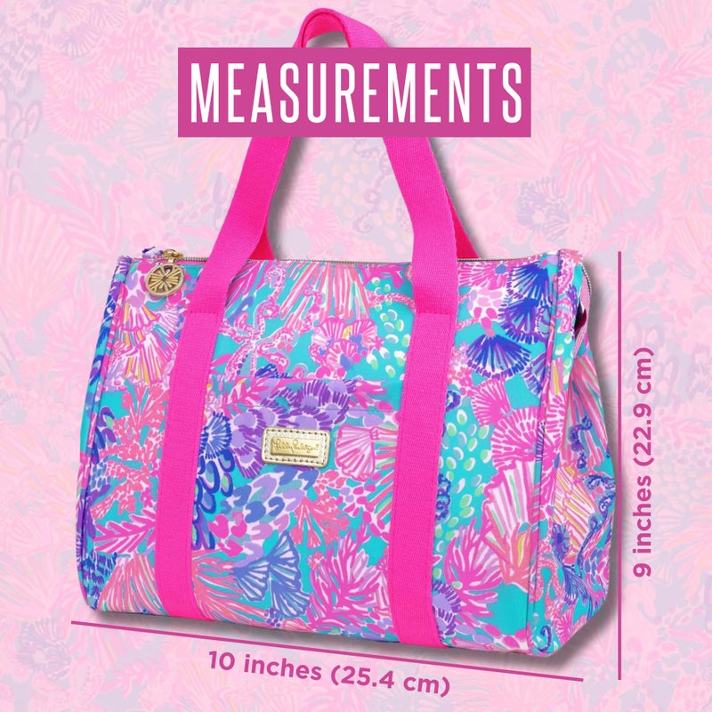 Lilly Pulitzer Cute Lunch Bag for Women, Large Capacity Insulated Tote Bag, Pink/Blue Mini Cooler with Storage Pocket and Shoulder Straps, Splendor in the Sand - Image 5
