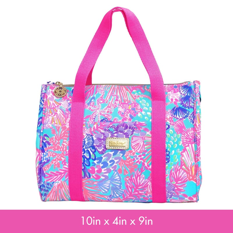 Lilly Pulitzer Cute Lunch Bag for Women, Large Capacity Insulated Tote Bag, Pink/Blue Mini Cooler with Storage Pocket and Shoulder Straps, Splendor in the Sand - Image 3