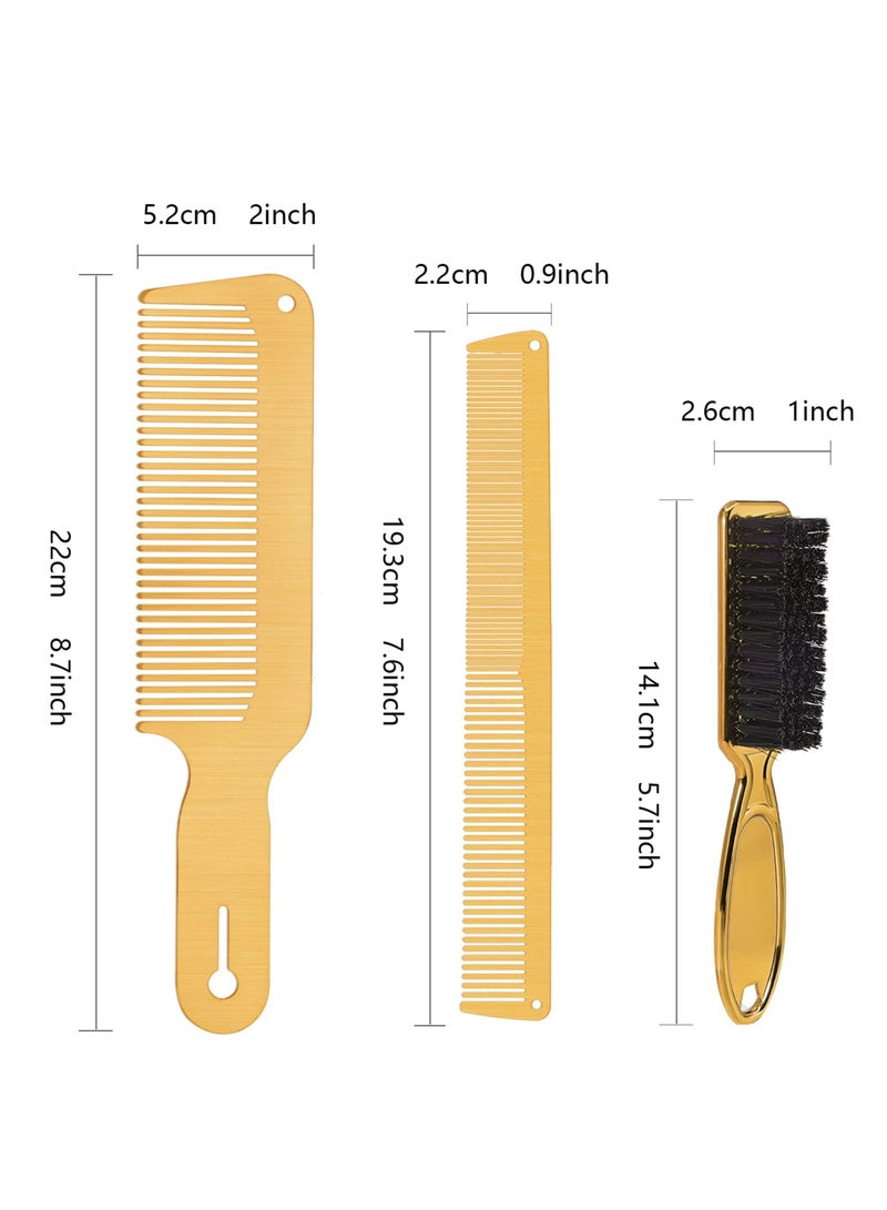 SYOSI 3 Pieces Metal Comb and Barber Brush Set, Stainless Steel Barber Flat Top Comb Fine Styling Cutting Comb Barber Cleaning Brush for Men Women Salon - Image 4
