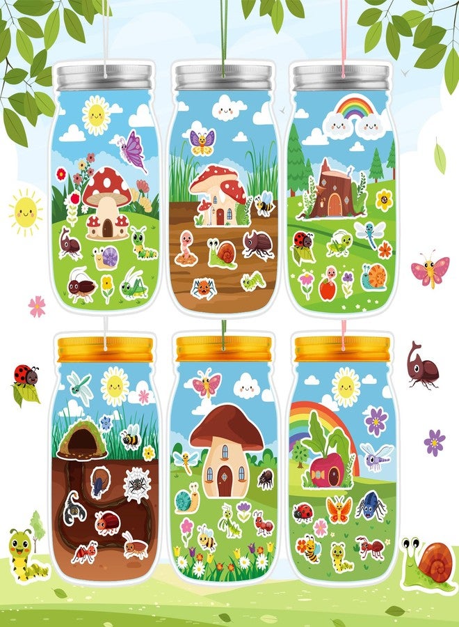 BLSUREFYX 30 Sheet Spring Insect Craft Kit Spring Summer Mason Jar Scene with Bee Ladybug Flower Sticker Make Your Own Insect Jar Ornament for Kid Toddler Sunday School Classroom Home Reward Activity - Image 1