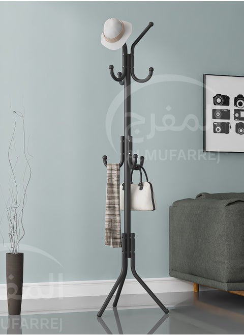 حامل معطف معدني متعدد الوظائف باللون الأسود 172x43 سم