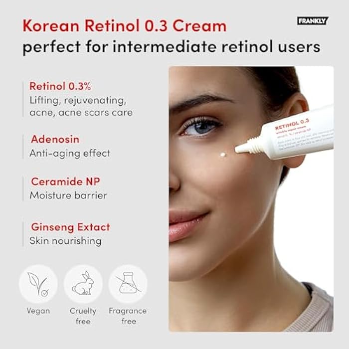 FRANKLY Retinol 0.3% Cream, 0.7 fl oz - Intensive Retinol | Night Cream | Ceramides & Natural Ginseng | Anti-aging, Wrinkles Care, Reduces Congestion and hyperpigmentation | Korean Skin Care - Image 3