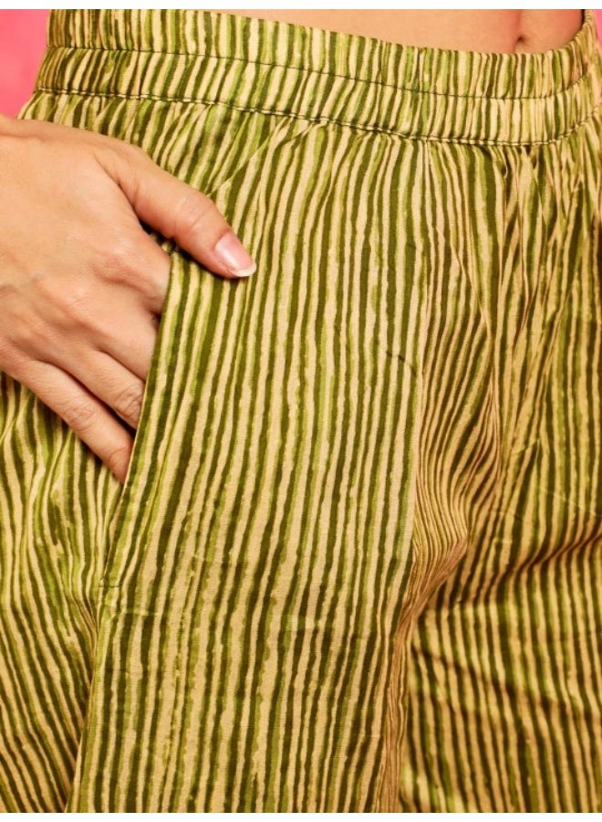 AKS Green & Yellow Floral Printed Lace Work Anarkali & Palazzo With Dupatta Set - Image 3