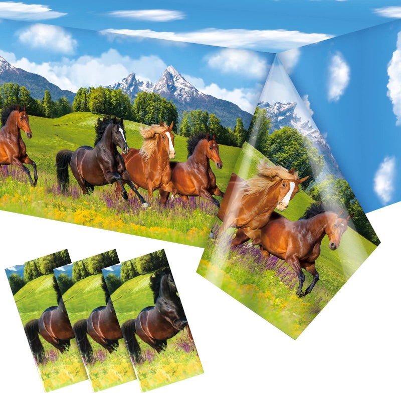Tudomro 3 Pcs Horse Table Cover Tablecloth Party Decorations Morgan Wild Horse Racing Tablecloth for Derby Day Birthday Cowboy Cowgirl Party Decorations, 54 x 108 Inch - Image 1