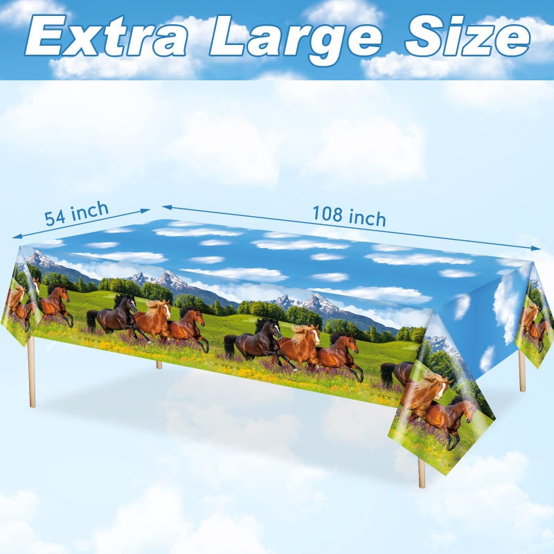 Tudomro 3 Pcs Horse Table Cover Tablecloth Party Decorations Morgan Wild Horse Racing Tablecloth for Derby Day Birthday Cowboy Cowgirl Party Decorations, 54 x 108 Inch - Image 2