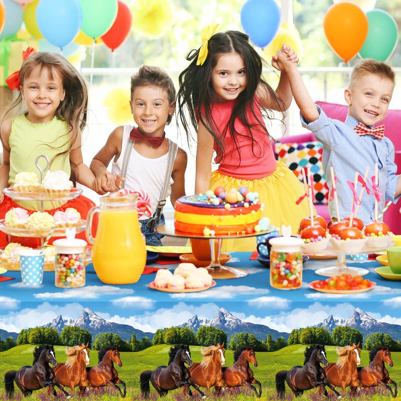 Tudomro 3 Pcs Horse Table Cover Tablecloth Party Decorations Morgan Wild Horse Racing Tablecloth for Derby Day Birthday Cowboy Cowgirl Party Decorations, 54 x 108 Inch - Image 5