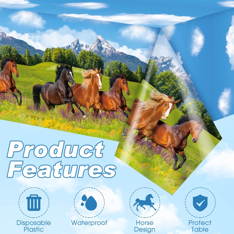 Tudomro 3 Pcs Horse Table Cover Tablecloth Party Decorations Morgan Wild Horse Racing Tablecloth for Derby Day Birthday Cowboy Cowgirl Party Decorations, 54 x 108 Inch - Image 3