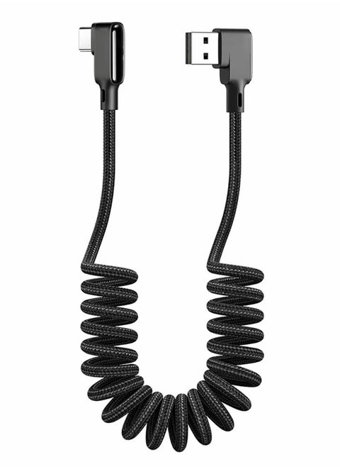 USB C Cable, 90 Degree Coiled USB A To C Charging Cable, Scalable Spring Charging Cable (40-180 cm), 15W 3A Fast Charging, High Speed Data Transfer Cable for Any C Port Device