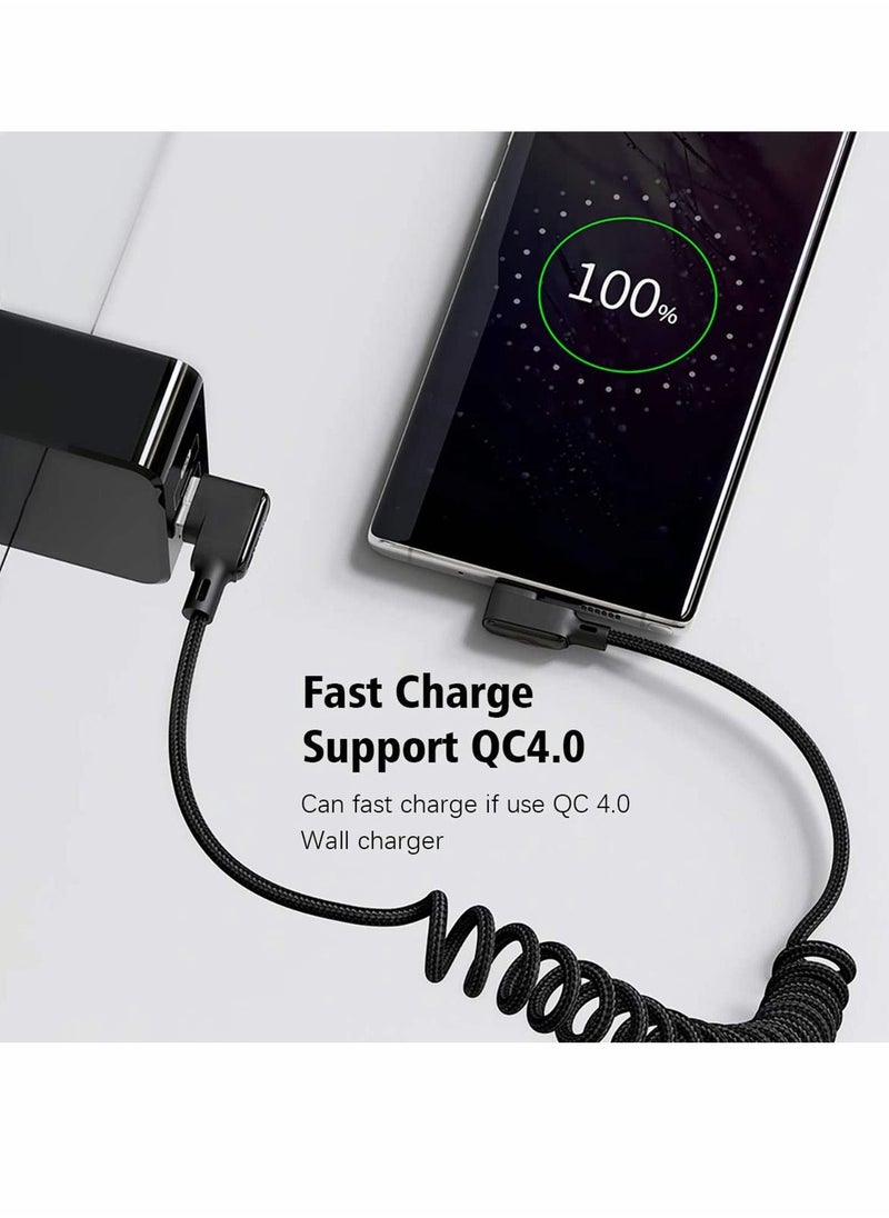 Excefore - USB C Cable, 90 Degree Coiled USB A To C Charging Cable, Scalable Spring Charging Cable (40-180 cm), 15W 3A Fast Charging, High Speed Data Transfer Cable for Any C Port Device - Image 1