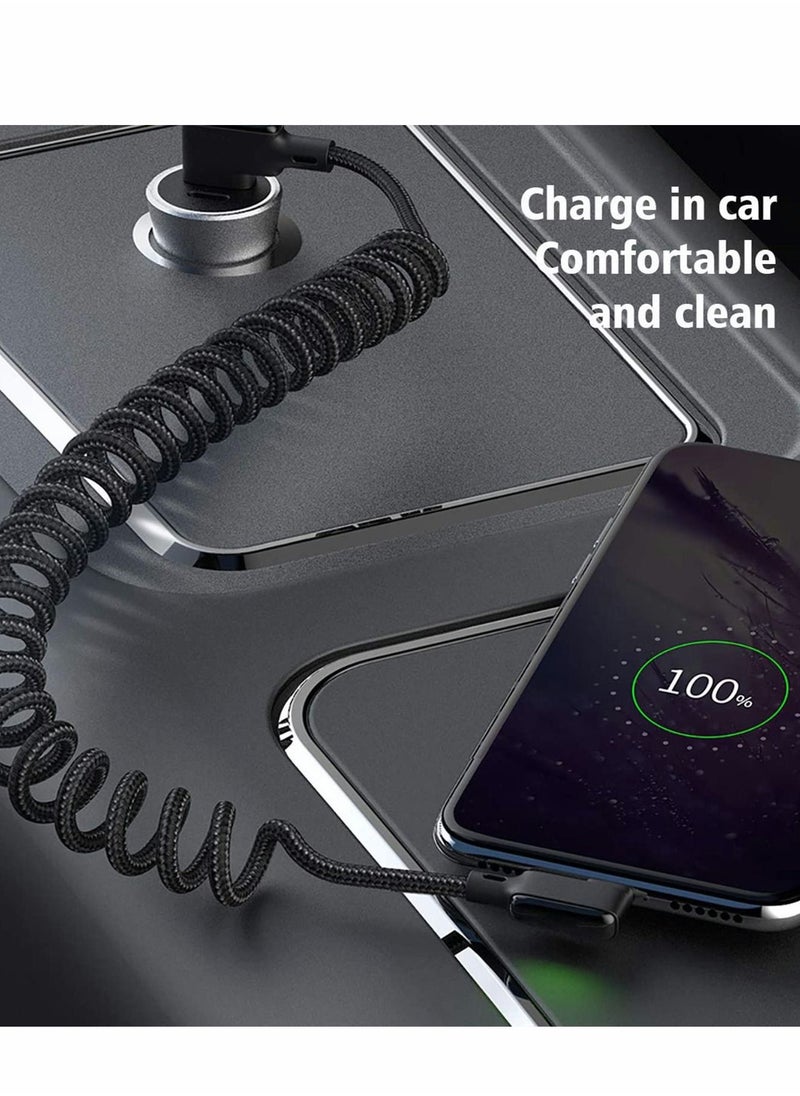 Excefore - USB C Cable, 90 Degree Coiled USB A To C Charging Cable, Scalable Spring Charging Cable (40-180 cm), 15W 3A Fast Charging, High Speed Data Transfer Cable for Any C Port Device - Image 1