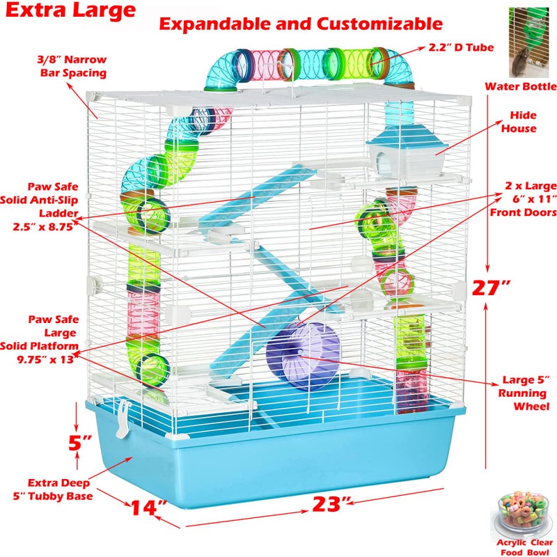Mcage Extra Large 23" Multi-Tiers Easy Setup Hamster Palace Gerbil Habitat Mouse House Mice Home Critters Cage Complete Set of Accessories Expandable Customizable Hide House Food Bowl Running Wheel - Image 2