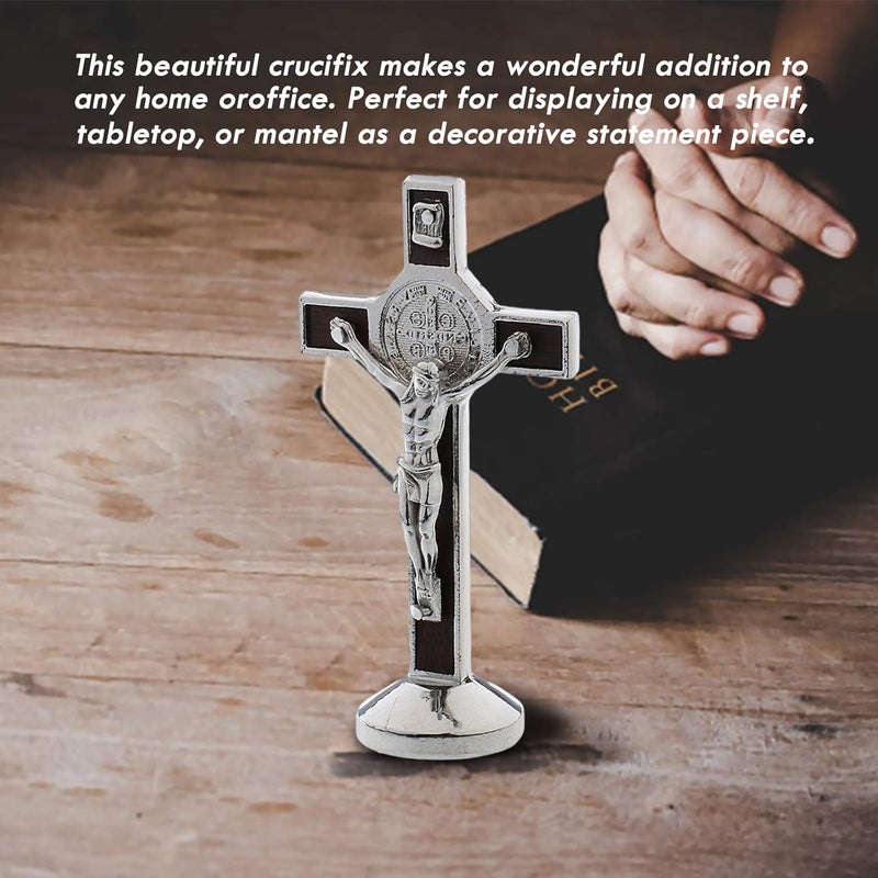 klarako Crucifix Jesus Christ On The Stand Cross Figurine for Home Chapel Ornament Silver - Image 1