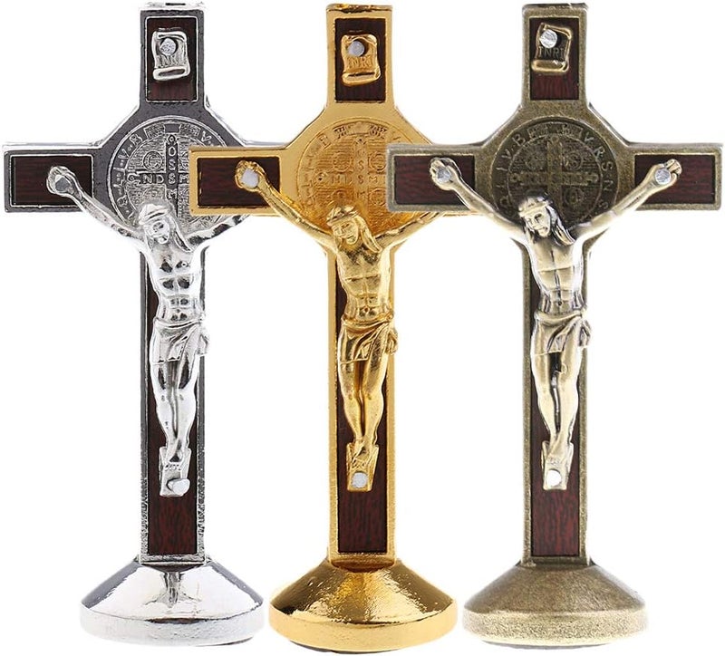 klarako Crucifix Jesus Christ On The Stand Cross Figurine for Home Chapel Ornament Silver - Image 5