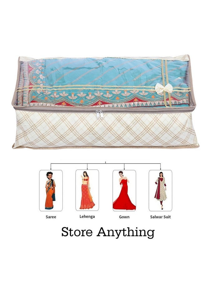 Kuber Industries Kuber Industries Lehenga Cover | Non-Woven Gown Cover | Check Bow Pattern Garment Cover | Garment Cover with Top Transparent | Large | Pack of 2 | Cream  - Image 2