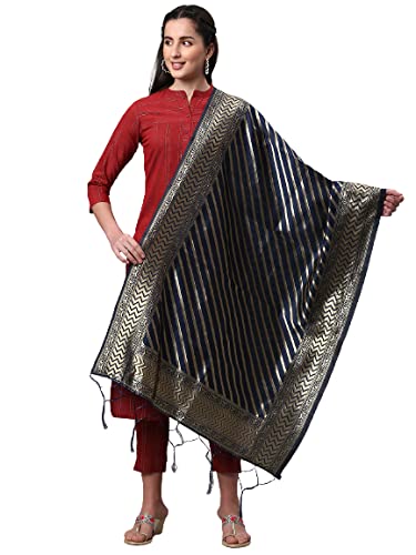 Lilots Women's Banarasi Silk Jacquard Woven Dupatta Gorgeous Printed Chunni (Blue), Free Size - Image 1