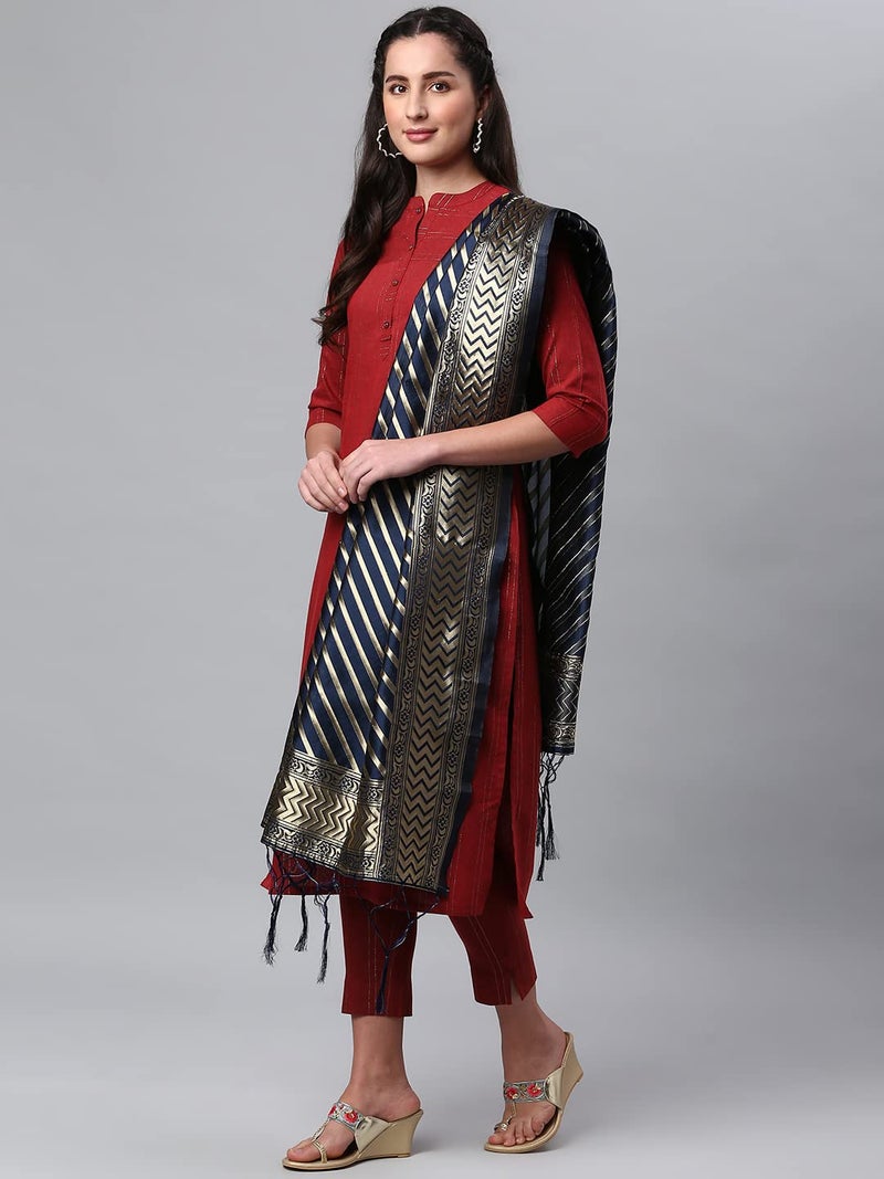 Lilots Women's Banarasi Silk Jacquard Woven Dupatta Gorgeous Printed Chunni (Blue), Free Size - Image 4