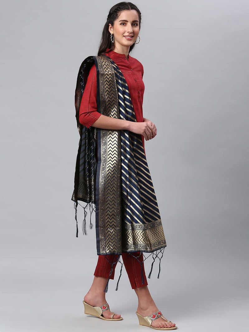 Lilots Women's Banarasi Silk Jacquard Woven Dupatta Gorgeous Printed Chunni (Blue), Free Size - Image 3