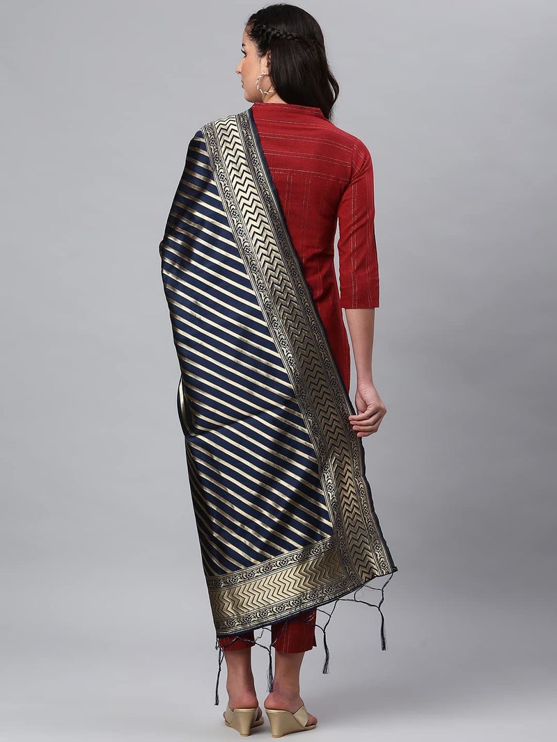 Lilots Women's Banarasi Silk Jacquard Woven Dupatta Gorgeous Printed Chunni (Blue), Free Size - Image 5