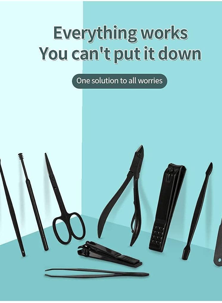 Arabest Professional Nail Clippers Set 18 pcs, Black Stainless Steel Sharp Nail Trimmer Pedicure and Manicure Set with Cortex Metal Case for Men and Women - Image 4