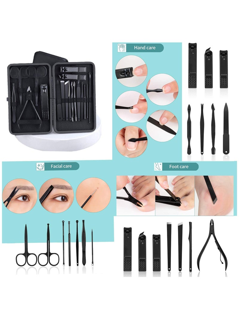 Arabest Professional Nail Clippers Set 18 pcs, Black Stainless Steel Sharp Nail Trimmer Pedicure and Manicure Set with Cortex Metal Case for Men and Women - Image 3