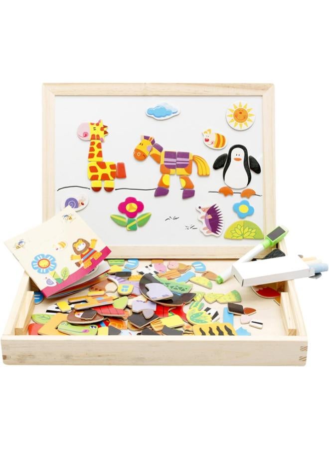 Lewo Wooden Educational Toys Magnetic Art Easel Animals Wooden Puzzles Games for Kids 