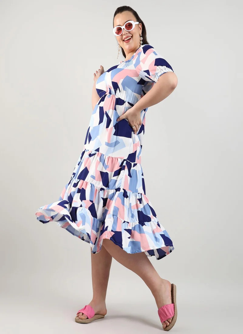 Instafab Plus Abstract Block Midi Dress