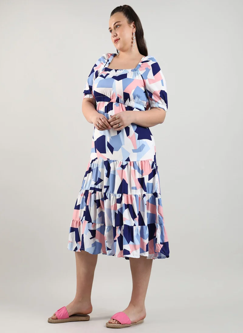 Instafab Plus Abstract Block Midi Dress