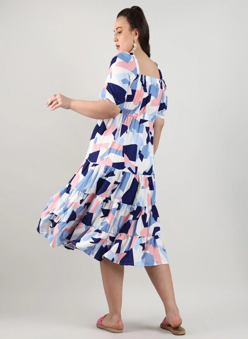 Instafab Plus Abstract Block Midi Dress