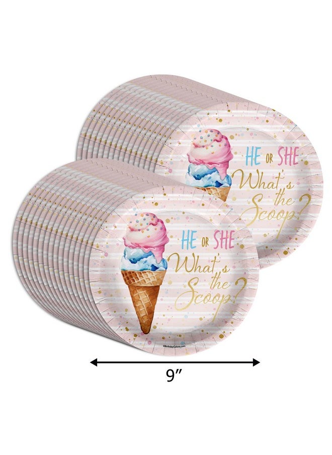 Birthday Galore Birthday Galore He or She Scoops Ice Cream Gender Reveal Party Supplies Large 9" Paper Plates in Bulk 32 Piece  - Image 2