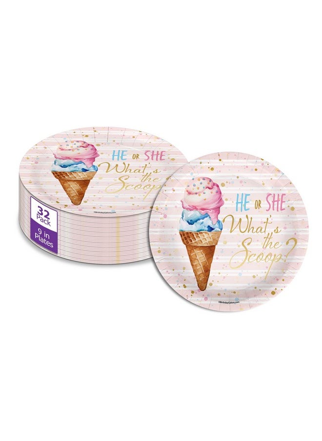 Birthday Galore Birthday Galore He or She Scoops Ice Cream Gender Reveal Party Supplies Large 9" Paper Plates in Bulk 32 Piece  - Image 1
