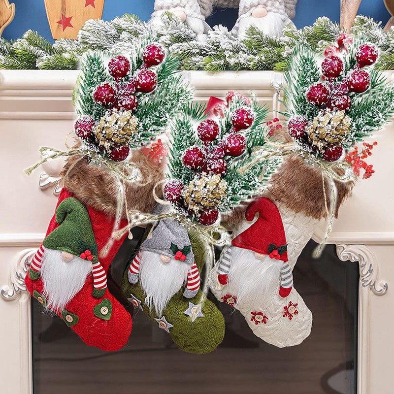MEMOVAN Christmas Berries Red Stems Evergreen Pine Branches 8pcs Christmas Picks Spray Artificial Pine Cones Holly Stem Craft Winter Holiday Floral Picks for Decoration DIY Xmas Garland Wreath Ornaments - Image 2