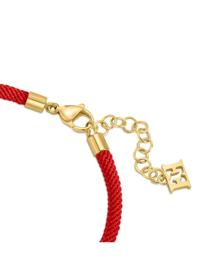 ESCADA Isabella Red Silk Cord Bracelet with Gold Plated Logo Charm