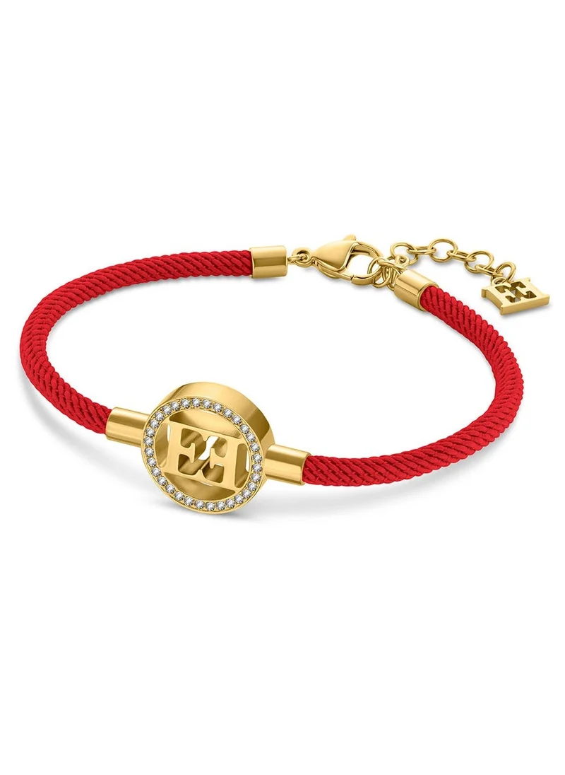 ESCADA Isabella Red Silk Cord Bracelet with Gold Plated Logo Charm