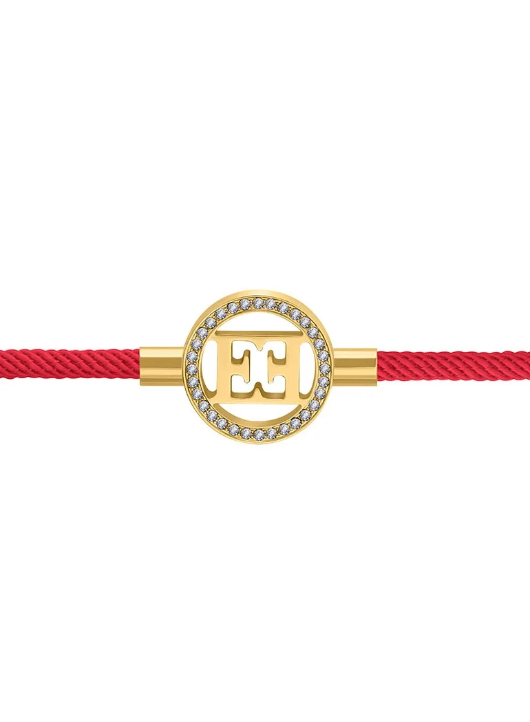 إسكادا Isabella Red Silk Cord Bracelet with Gold Plated Logo Charm