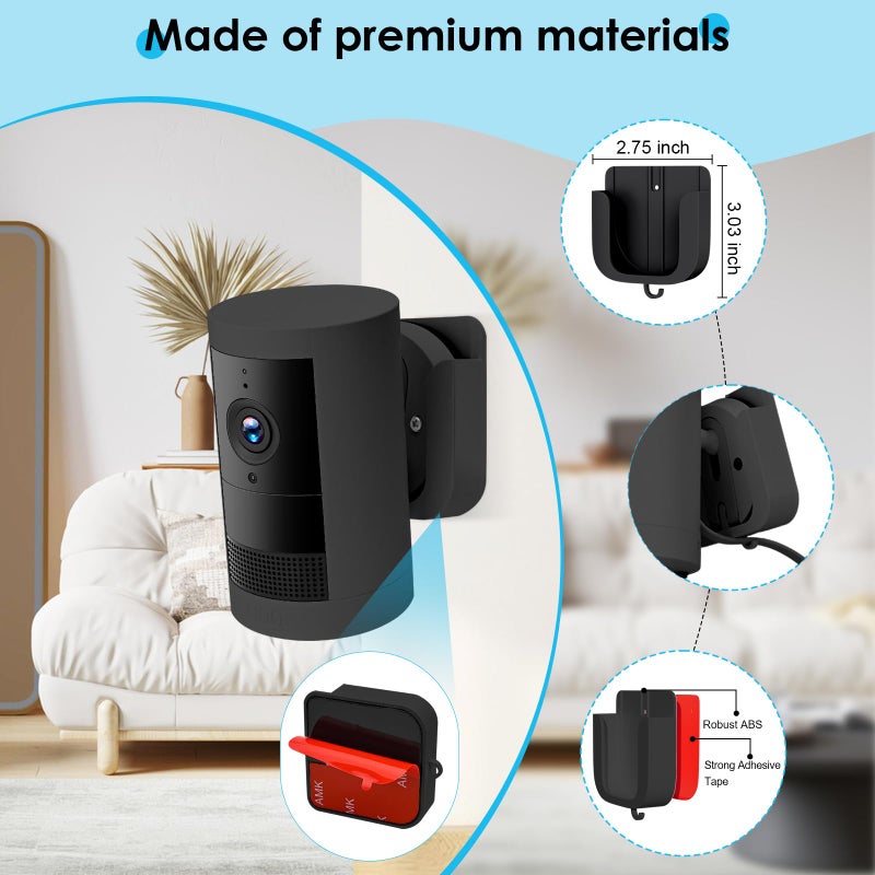 ALERTCAM No Drill Wall Mount for Ring Outdoor Cam Plus, Easy Installation with Strong Adhesive Tape or Screws, Indoor Camera Mount for Ring Camera, 2Pack, Black - Image 4