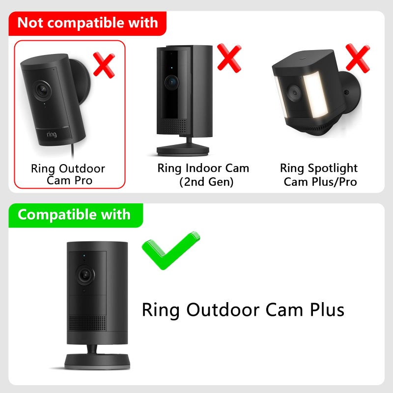 ALERTCAM No Drill Wall Mount for Ring Outdoor Cam Plus, Easy Installation with Strong Adhesive Tape or Screws, Indoor Camera Mount for Ring Camera, 2Pack, Black - Image 2