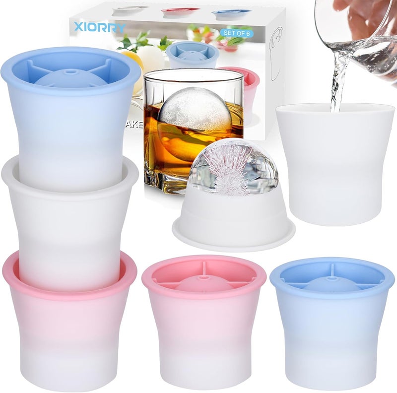 XIORRY (Upgrade) Ice Molds 6 PCS, Silicone Sphere Ice Mold Maker, Stackable Easy Release Circle Ice Cube Mold with Lids, Spherical Ice Makers with Lids for Whiskey, Cocktails, Bourbon, and Drinks - Image 1