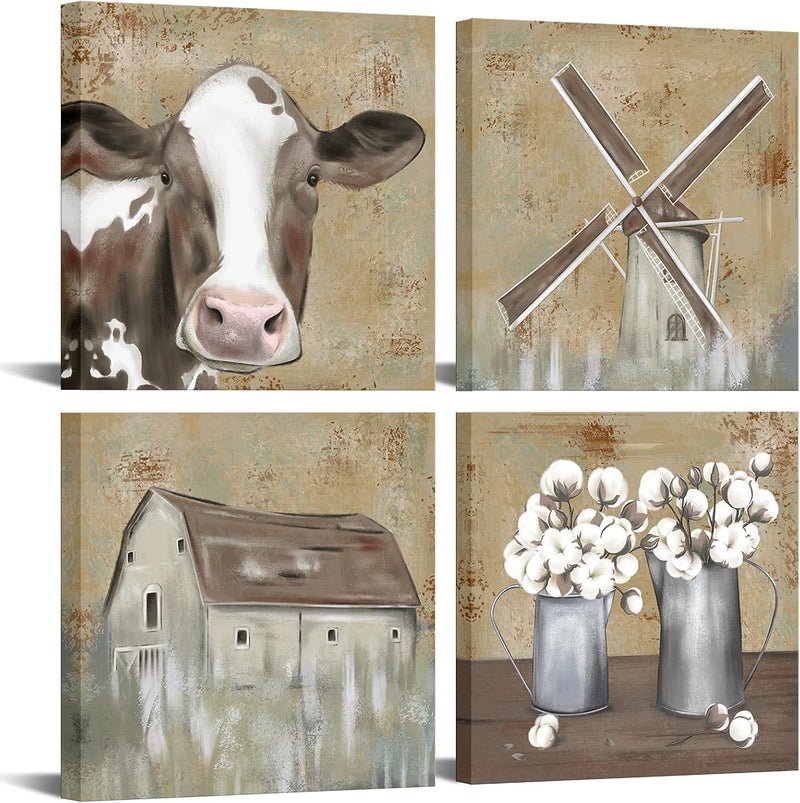 RnnJoile 4 Piece Farm Canvas Wall Art Set - Image 1