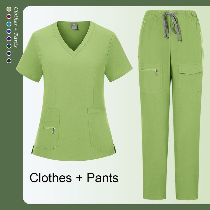 82021 Apple Green Set Short Sleeve Pet Grooming Hospital Dentist Scrub Suit - Surgical Nurse Workwear