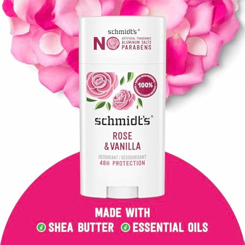 Schmidt's Aluminum-Free Vegan Deodorant Rose & Vanilla with 24 Hour Odor Protection 2 Count for Women and Men, Natural Ingredients, Cruelty-Free, 2.65 oz - Image 3